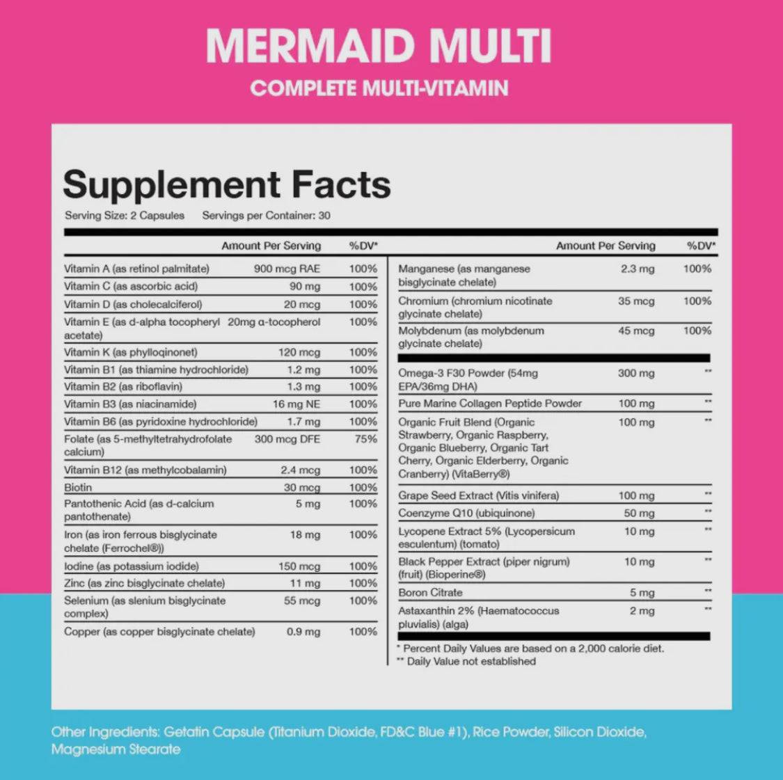 Obvi Mermaid Multi-Vitamin supplement facts