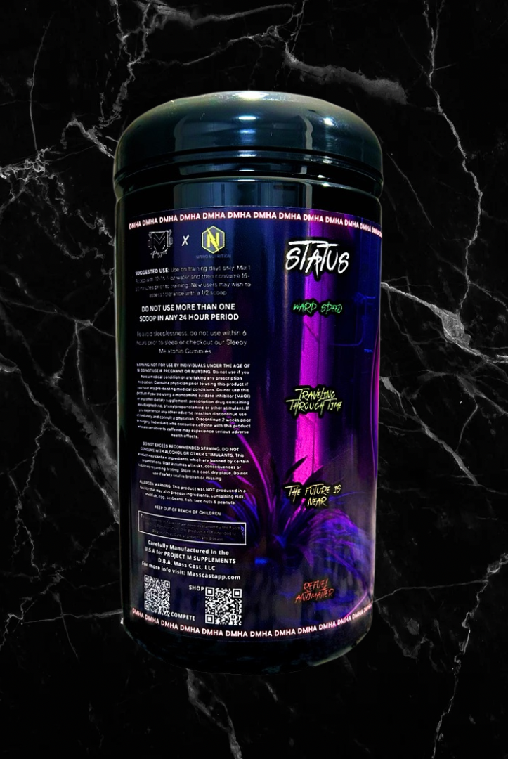 Back label of MindBender Speed Force Extreme Pre-Workout with usage instructions, warnings, and branding details for high stim fitness supplement users.