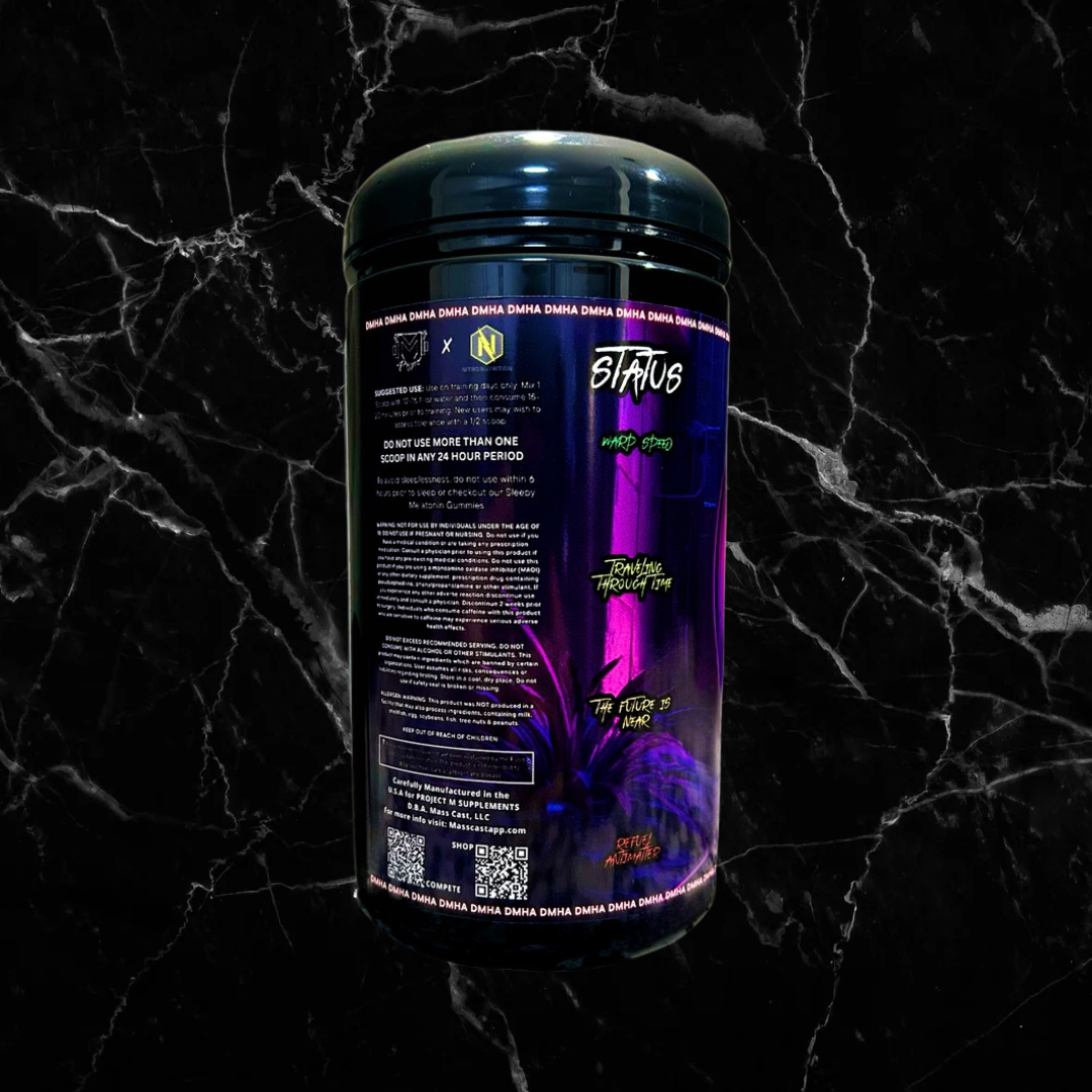 Back label of MindBender Speed Force Extreme Pre-Workout with usage instructions, warnings, and branding details for high stim fitness supplement users.
