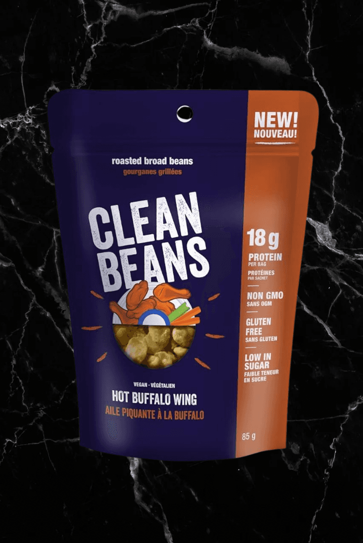 Clean Beans Hot Buffalo Wing flavour roasted broad beans with 18g protein. Gluten-free, vegan protein snack for active lifestyles.