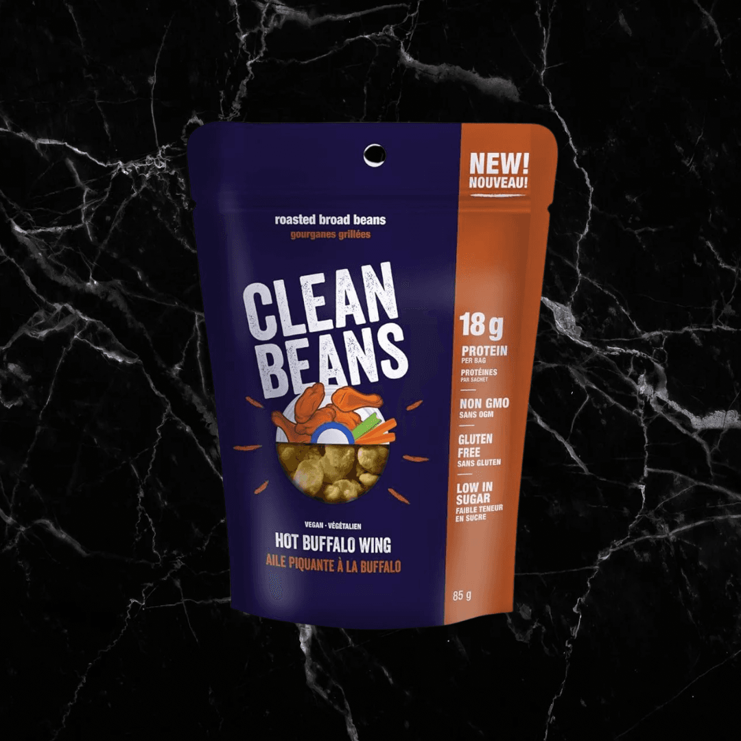 Clean Beans Hot Buffalo Wing flavour roasted broad beans with 18g protein. Gluten-free, vegan protein snack for active lifestyles.