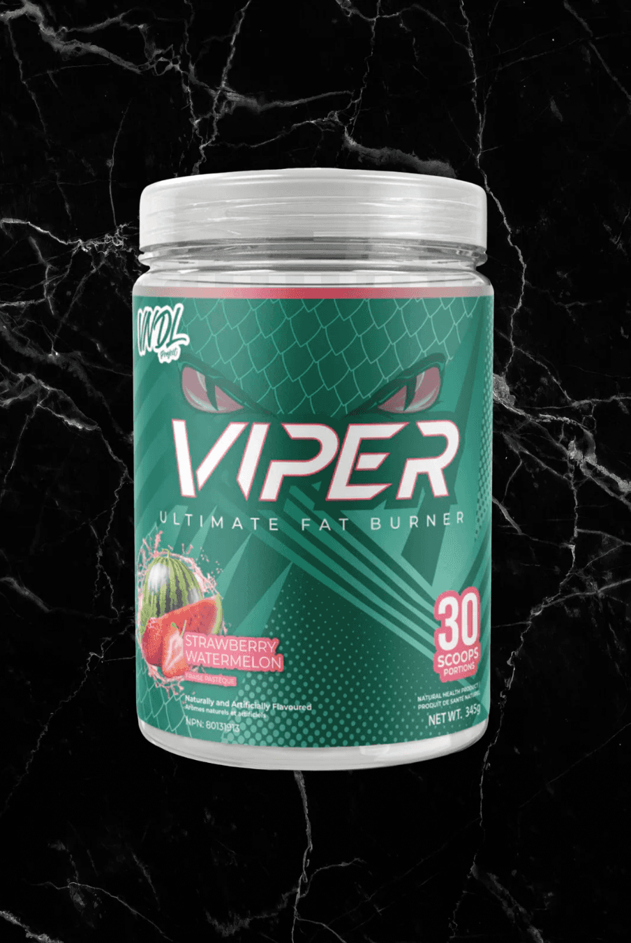 VNDL VIPER Strawberry Watermelon fat burner with 30 servings, formulated to enhance metabolism and energy in a fruity blend.