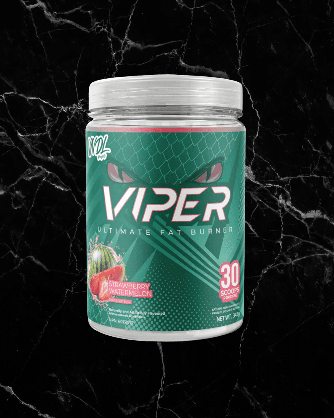 VNDL VIPER Strawberry Watermelon fat burner with 30 servings, formulated to enhance metabolism and energy in a fruity blend.