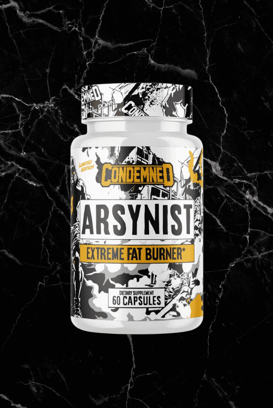 CONDEMNED LABZ ARSYNIST Extreme Fat Burner 60 capsules bottle front view. High-potency thermogenic supplement for weight loss support.