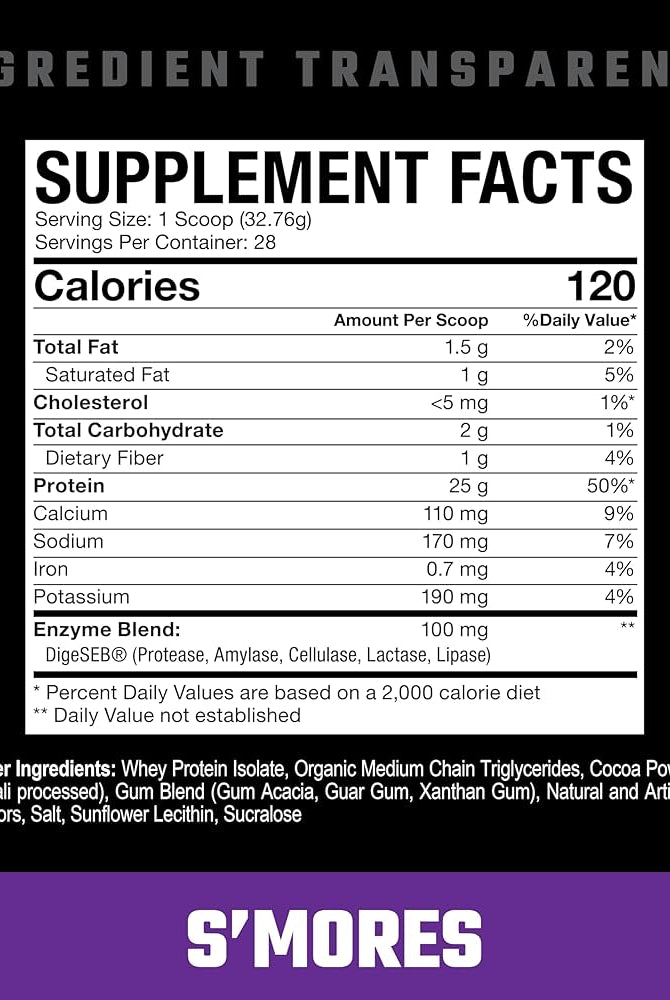 Farm Fed Protein - Pure Isolate Powerhouse in S'mores flavor with 25g protein, low carb, and Digeseb® enzymes for better digestion.