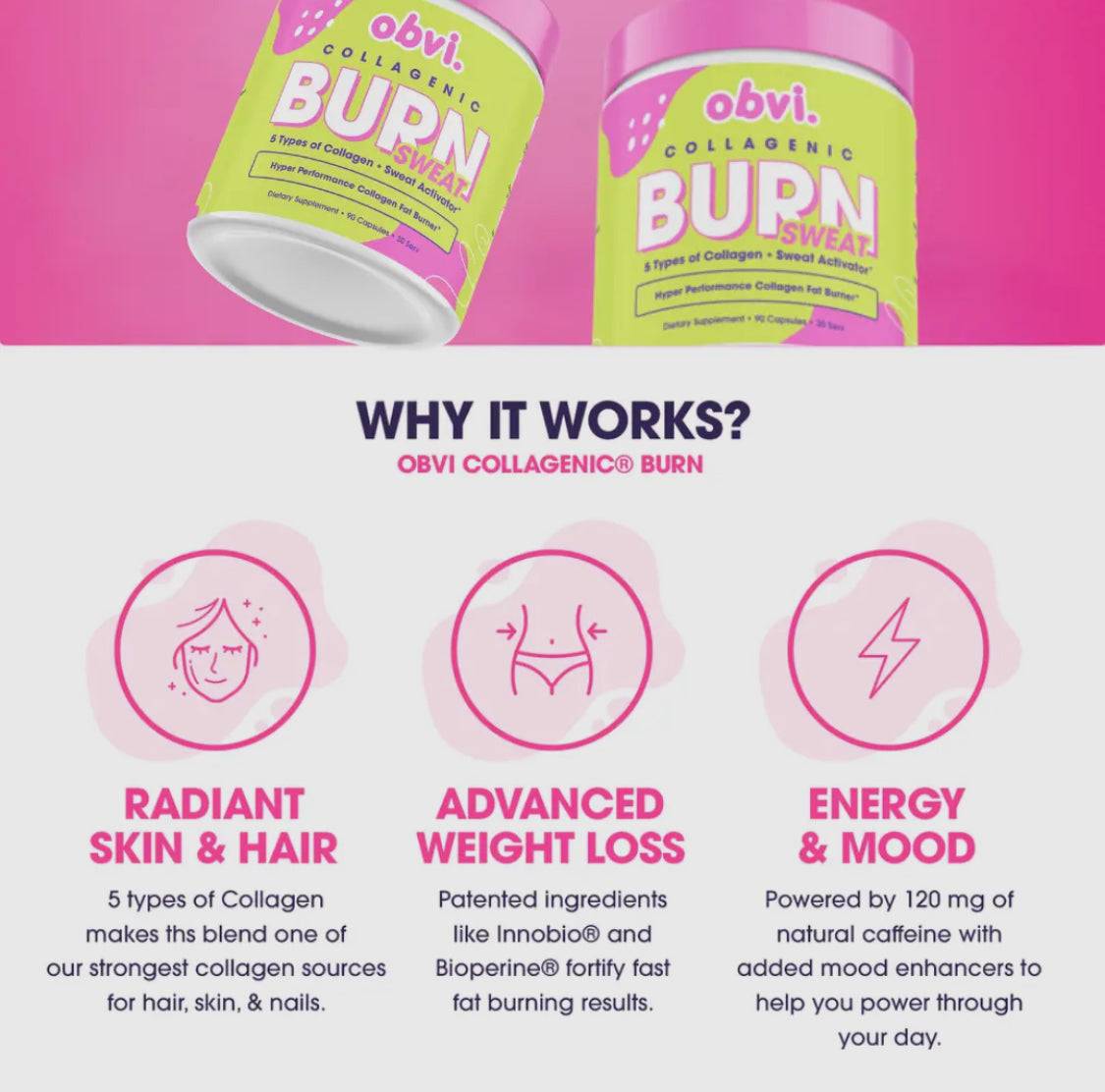 Obvi Burn Sweat benefits: skin, weight loss, energy