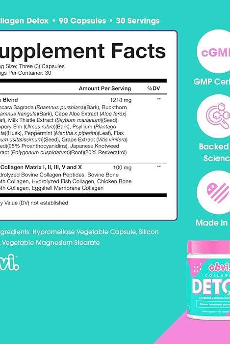 Obvi Detox supplement facts and certifications