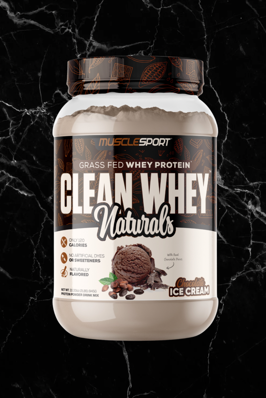 MuscleSport Clean Whey 2LB Chocolate Ice Cream flavor features grass fed whey protein isolate with no artificial additives. Ideal for post-workout recovery.