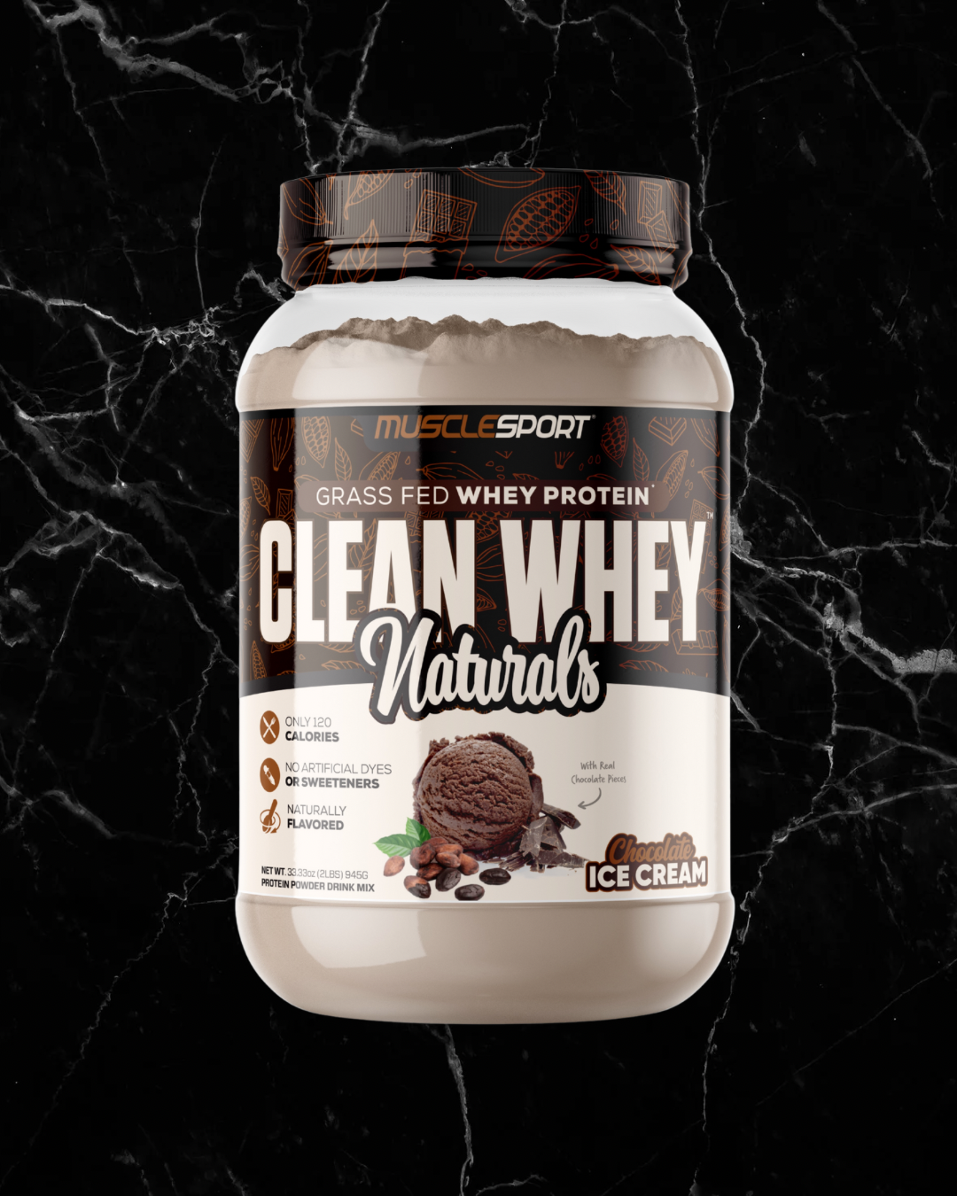 MuscleSport Clean Whey 2LB Chocolate Ice Cream flavor features grass fed whey protein isolate with no artificial additives. Ideal for post-workout recovery.