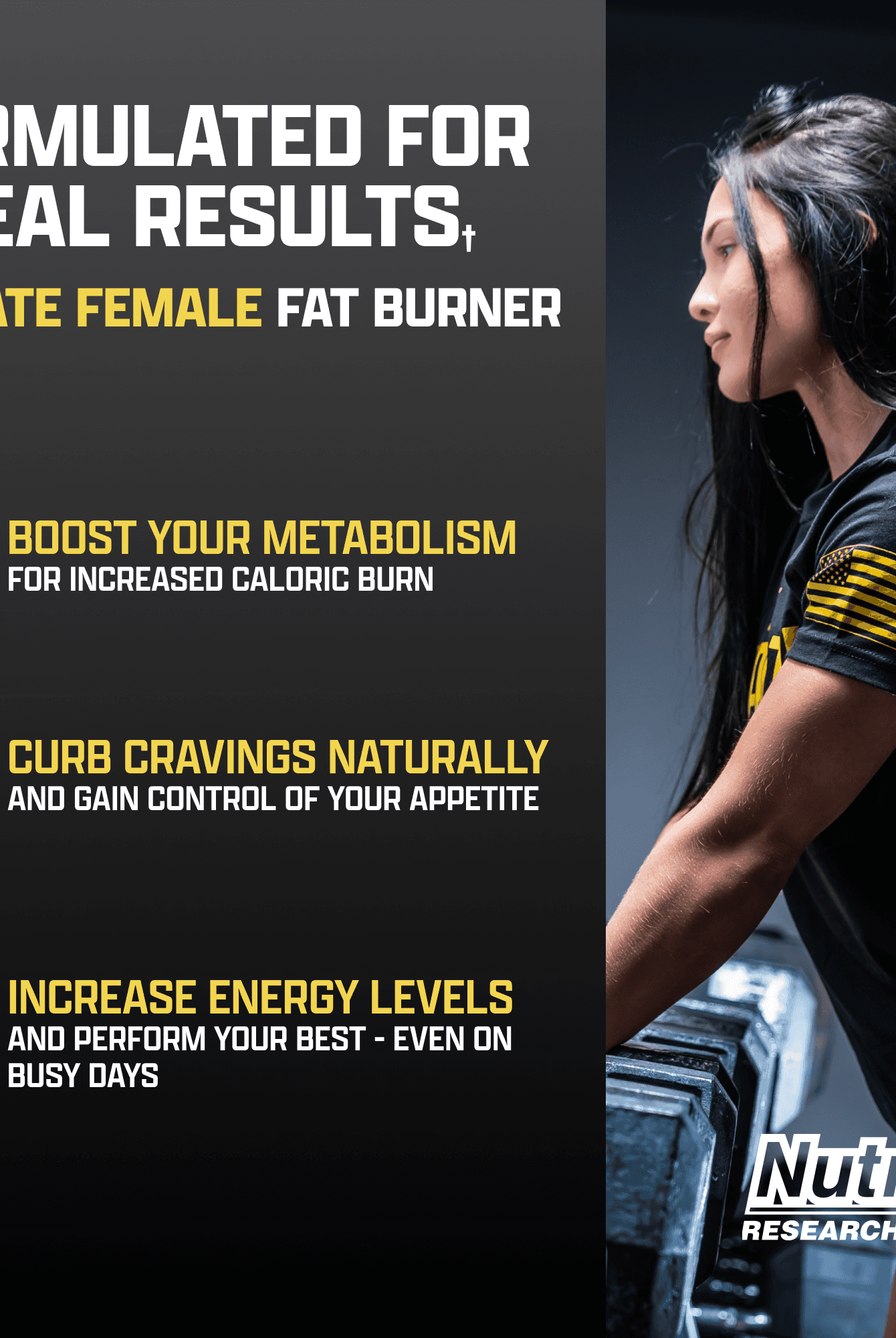 Nutrex Lipo6 HERS Ultra benefits infographic highlighting metabolism boost, appetite control, and energy increase for women.