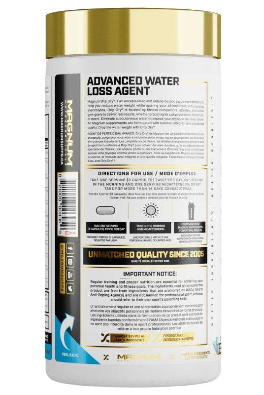 Magnum Drip Dry supplement back label details