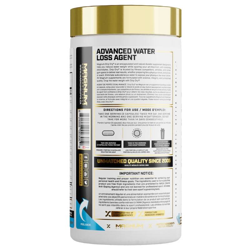 Magnum Drip Dry supplement back label details