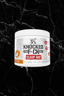 Apple Cider flavor of 5% Knocked The F*ck Out Sleep Aid by Rich Piana, herbal supplement with melatonin and GABA for restful sleep, 30 servings.