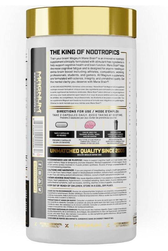 Back view of Magnum Mane Brain Nootropic Supplement bottle