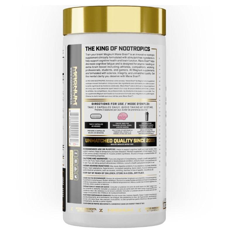 Back view of Magnum Mane Brain Nootropic Supplement bottle