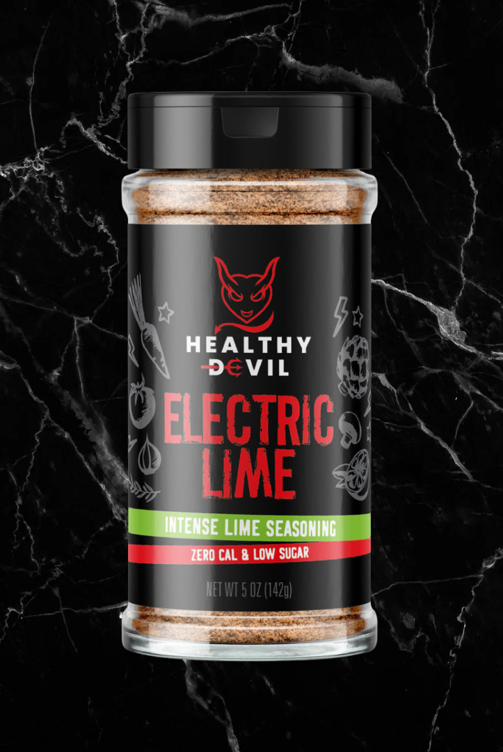 Electric Lime Seasoning | Citrus Spice for Food in a 5 oz Healthy Devil bottle. Zero-calorie lime blend ideal for tacos, chicken, and margaritas.