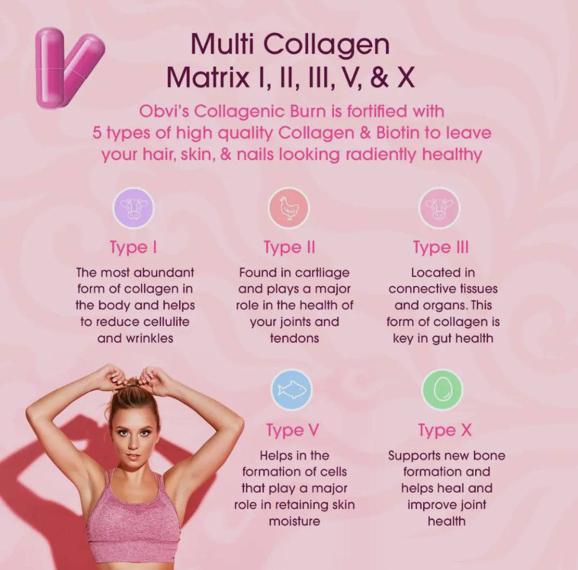Obvi Burn Sweat collagen benefits infographic