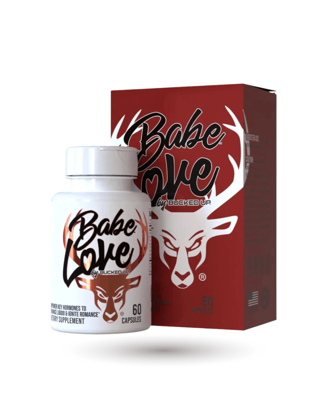 Babe Love Libido Support 60-capsule bottle with branded packaging, formulated to combat female low sex drive and support hormone health.