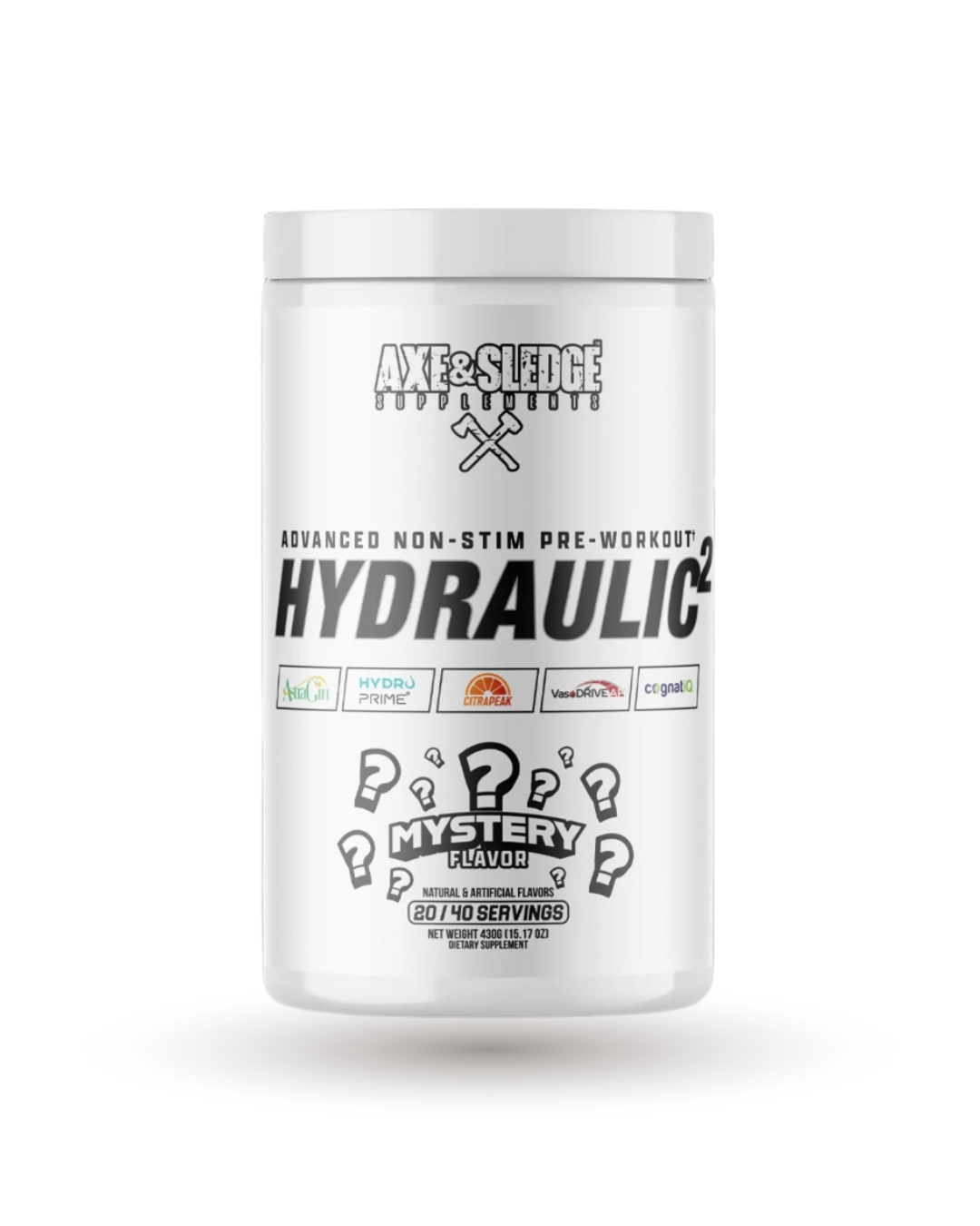 Axe Sledge Hydraulic V2 Mystery Flavor non-stim pre-workout with 5 trademarked ingredients for performance, pump, and focus.