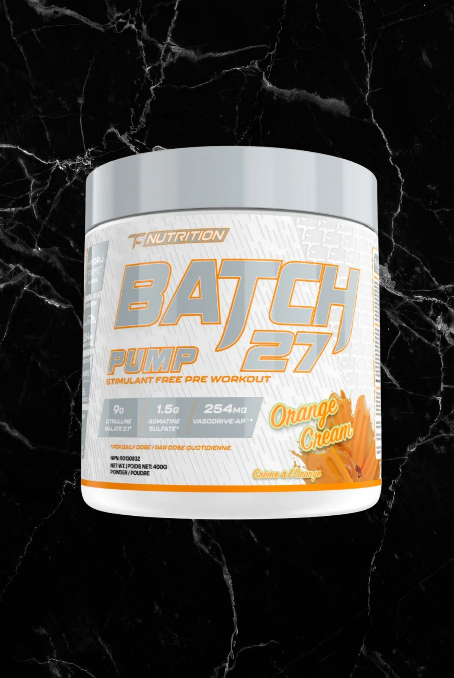 TC Nutrition Pump - Non Stim Orange Cream flavor stimulant-free pre-workout. Enhances vascularity, endurance, and muscle performance.