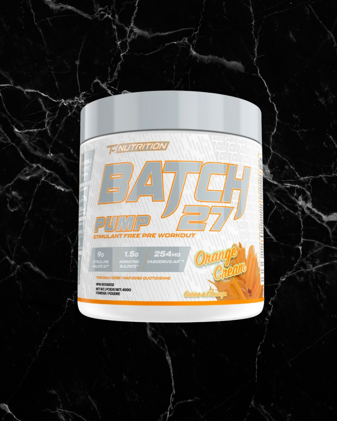 TC Nutrition Pump - Non Stim Orange Cream flavor stimulant-free pre-workout. Enhances vascularity, endurance, and muscle performance.