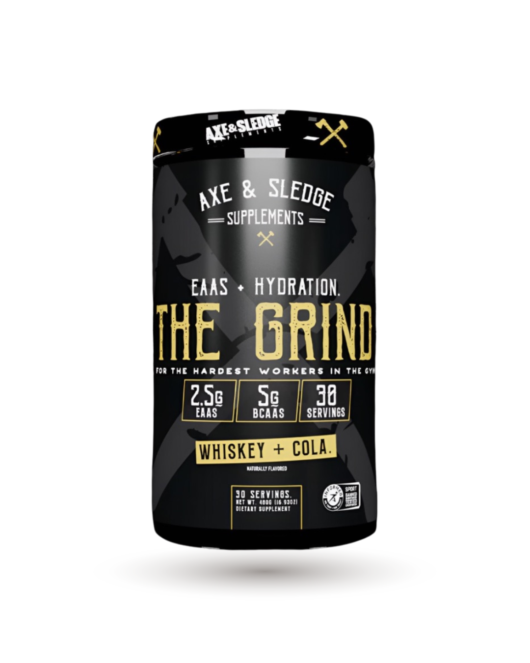 Axe Sledge The Grind EAA Hydration Whiskey Cola flavor. High-performance BCAA supplement with 30 servings for post-training recovery.