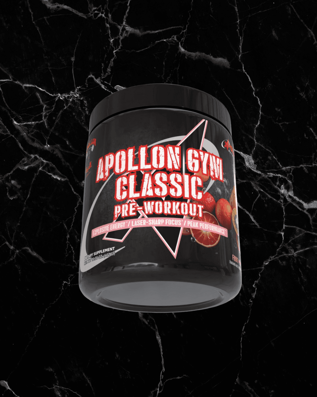 Apollon Gym Classic Pre Workout in peach flavor, designed for laser-sharp focus and high-performance fitness routines in a budget-friendly formula.