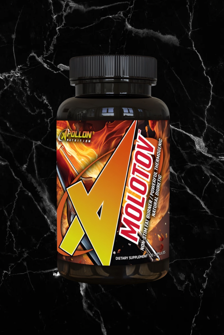 Apollon MOLOTOV non stim fat burner supplement bottle with bold label design, ideal for metabolism support and thermogenesis without stimulants.