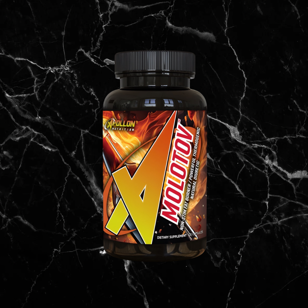 Apollon MOLOTOV non stim fat burner supplement bottle with bold label design, ideal for metabolism support and thermogenesis without stimulants.