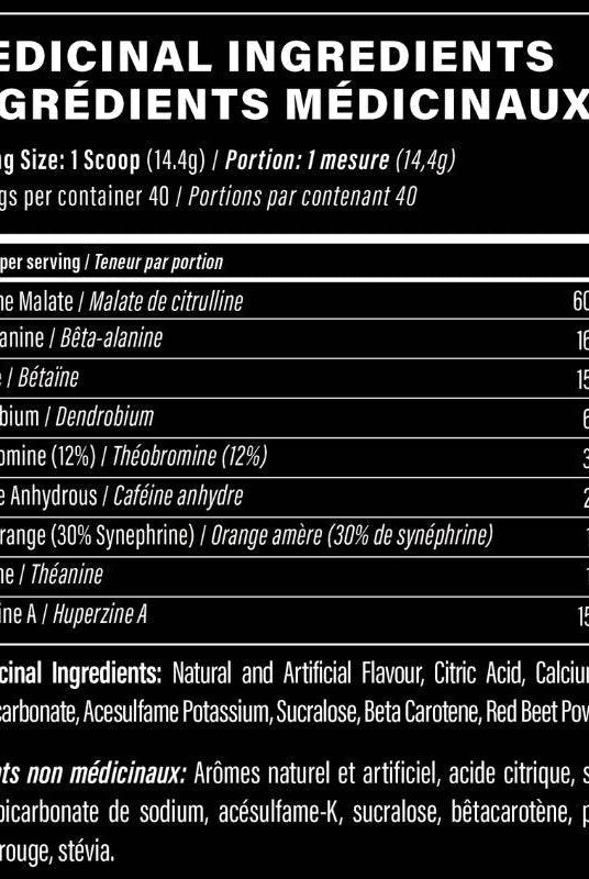 Supernova Legacy Pre Workout ingredients list