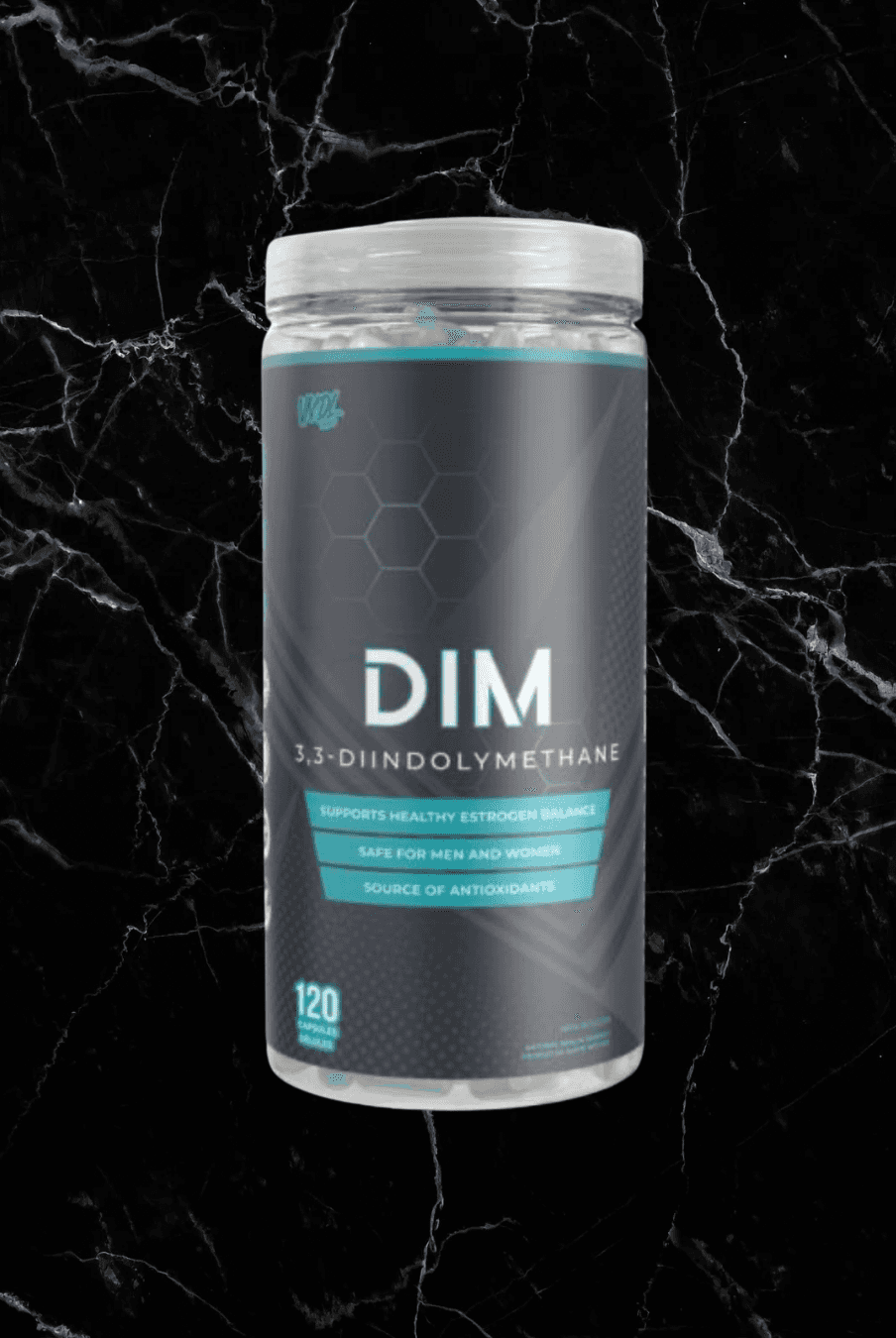 VNDL Project DIM 3,3-Diindolylmethane supplement bottle with 120 capsules for estrogen support. Bulk DIM supplements for men and women’s wellness.