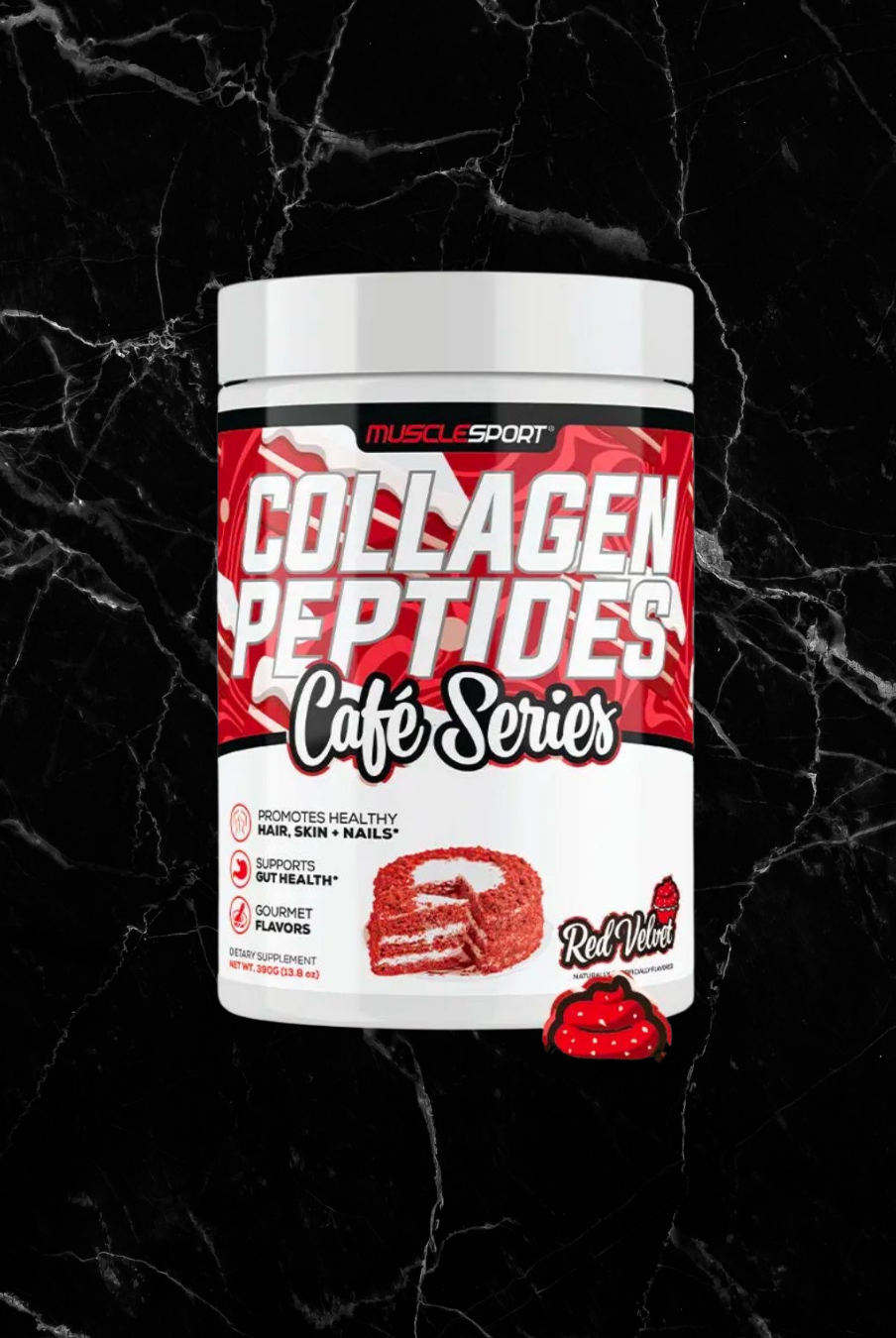 MuscleSport Collagen Peptides Cafe Series - Red Velvet collagen creamer with hydrolyzed collagen and biotin for skin, hair, and nails support.