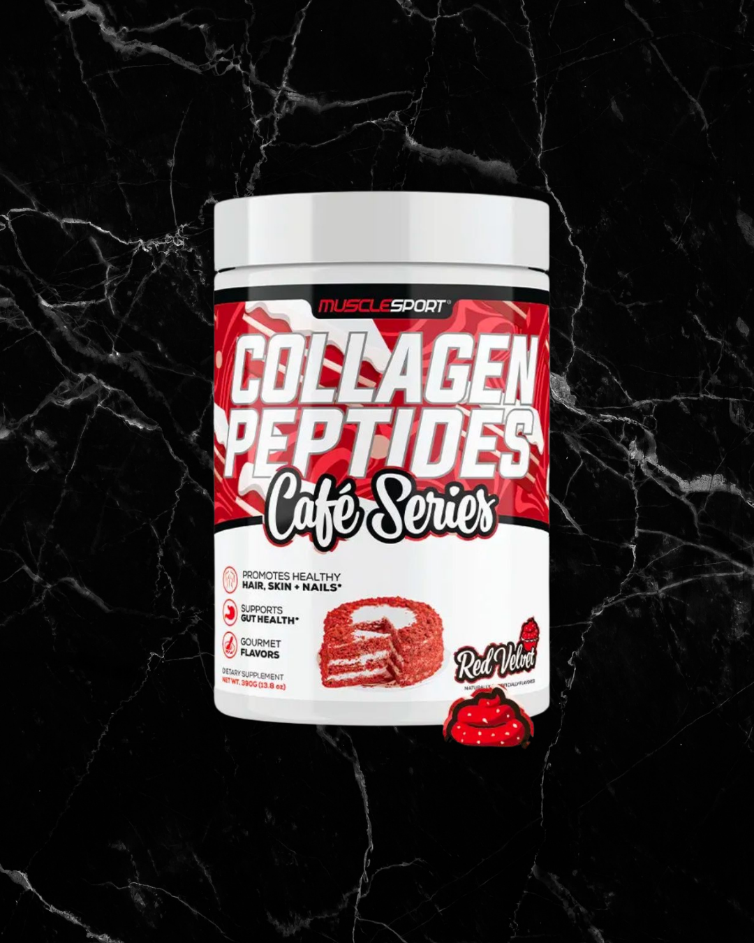 MuscleSport Collagen Peptides Cafe Series - Red Velvet collagen creamer with hydrolyzed collagen and biotin for skin, hair, and nails support.