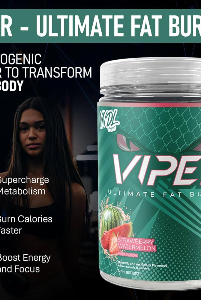 VNDL Project Viper Strawberry Watermelon fat burner with thermogenic power, promotes metabolism, energy, and calorie burning in workouts.