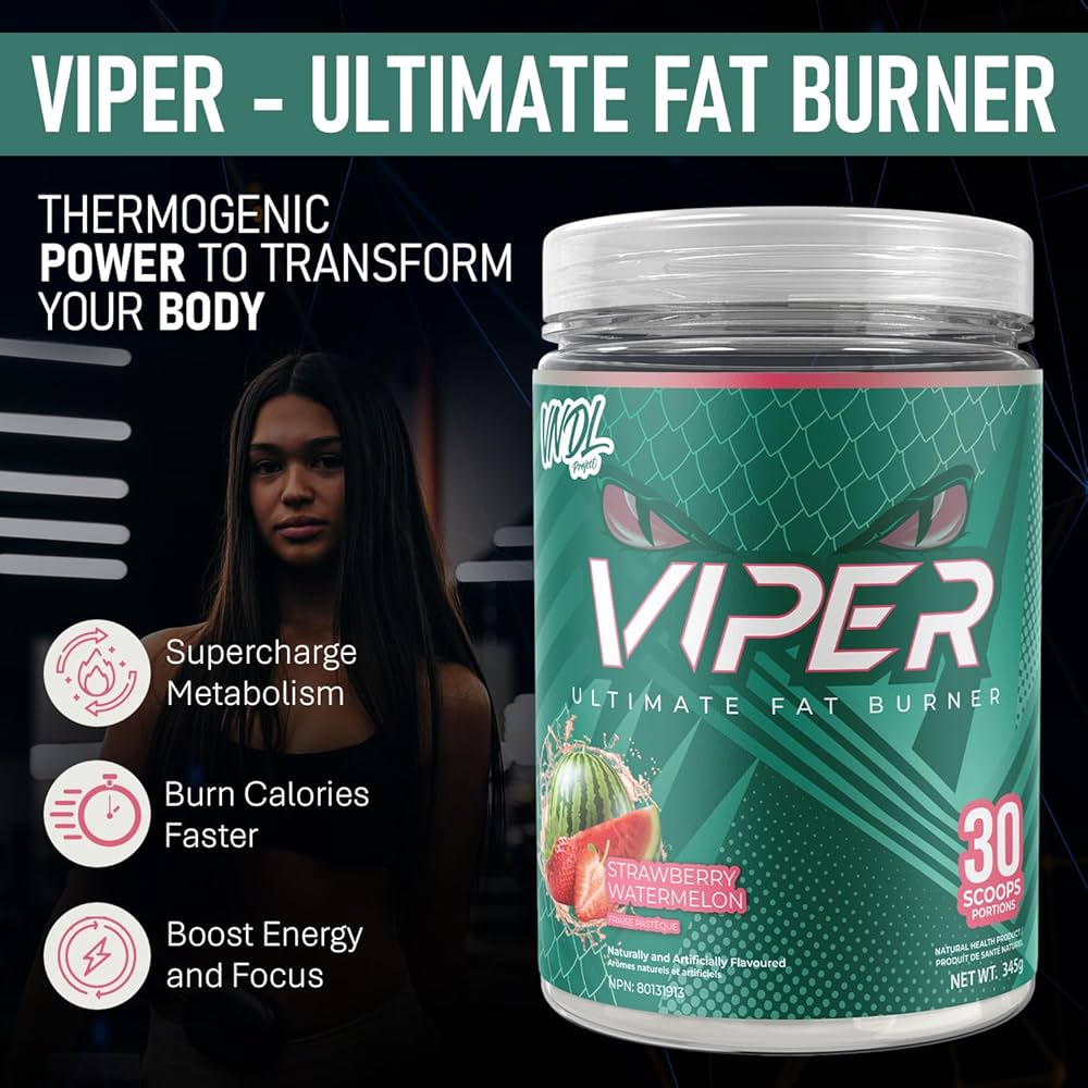 VNDL Project Viper Strawberry Watermelon fat burner with thermogenic power, promotes metabolism, energy, and calorie burning in workouts.
