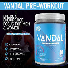 VNDL Project Vandal Pre-Workout Blue Razz Gummies flavor promotes energy, endurance, focus, recovery, and hydration for men and women.