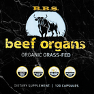 Label of Grass-Fed Beef Organs - Organ Supplement | Nutrient Power, highlighting non-GMO, gluten-free, and USA-made beef organ capsules.