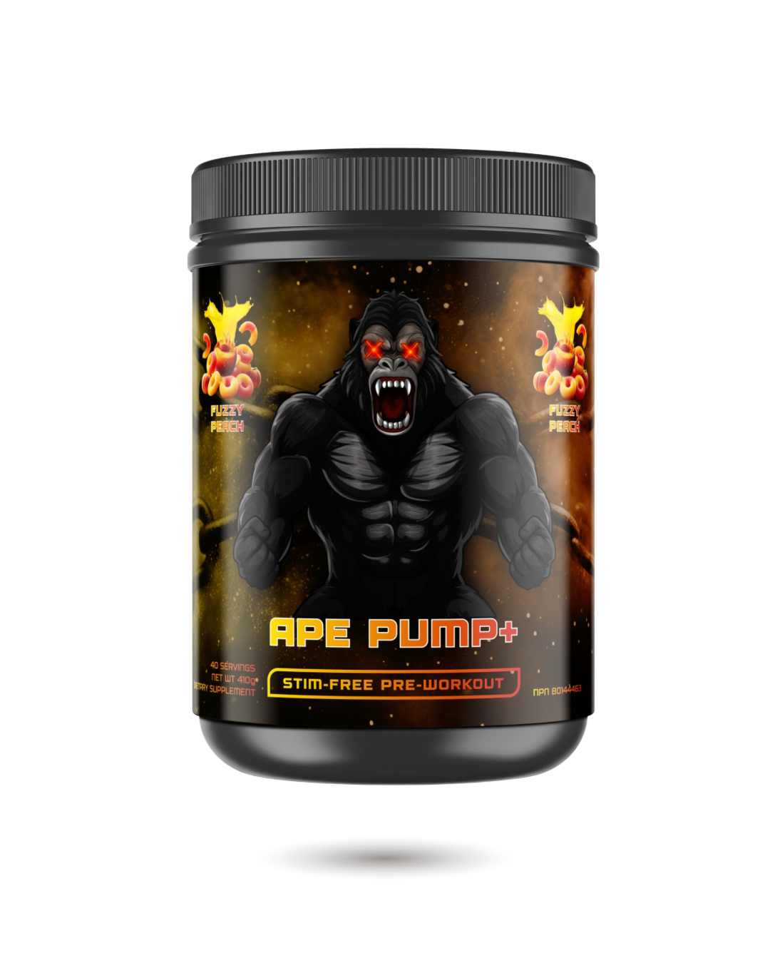 Ape Pump Enhancer - Non-Stim Workout Boost in Peach Perfection flavor, stim-free pre-workout for muscle, focus, and hydration support.