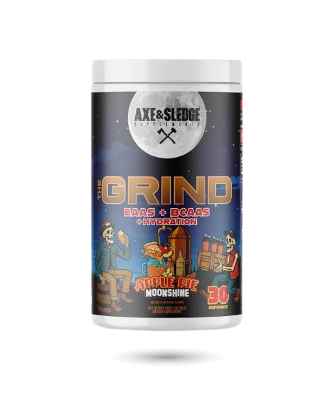 Axe Sledge The Grind EAA Hydration Apple Pie Moonshine flavor with BCAA for recovery and hydration. 30 servings fitness supplement.