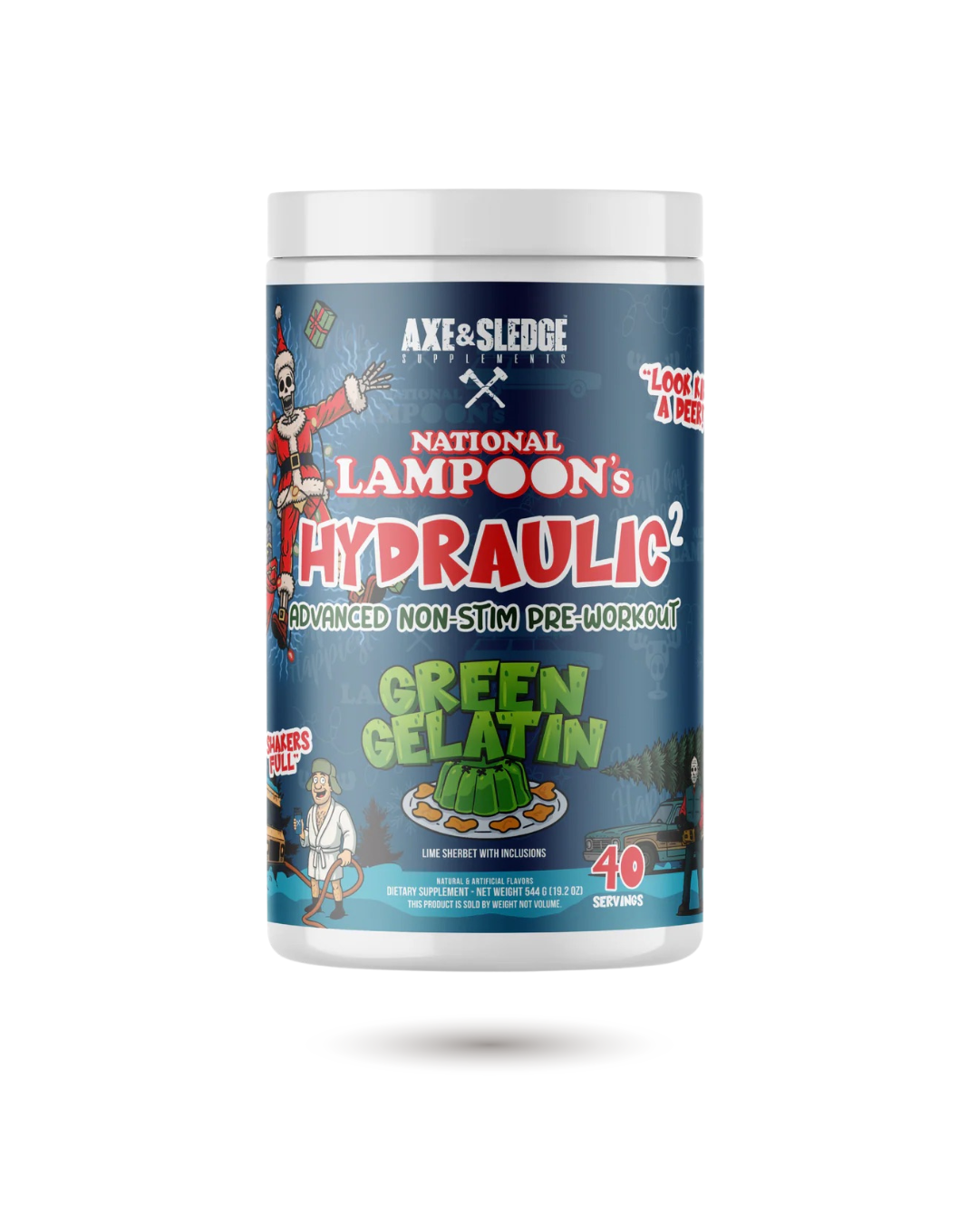 Axe Sledge Hydraulic V2 Green Gelatin flavor non-stim pre-workout with L-Citrulline and Beta-Alanine for enhanced pumps and performance.