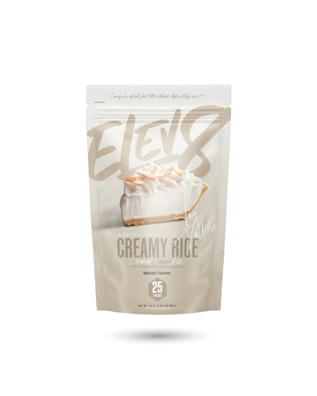 ELEV8 Creamy Rice Coconut Cream Pie flavor with creamy dessert-inspired design. Gluten-free, quick-digesting carbs for sustained energy.