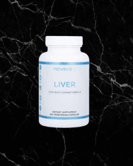 Revive Liver 30 Servings - Liver Health Supplement bottle with white label and blue accents, designed for liver support and detox.