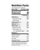 Cayenne Spices Blend - Sweet-Spicy Fusion nutrition label showing zero calories, fat, sugar, and sodium per 1/4 tsp serving. Ideal for guilt-free seasoning.