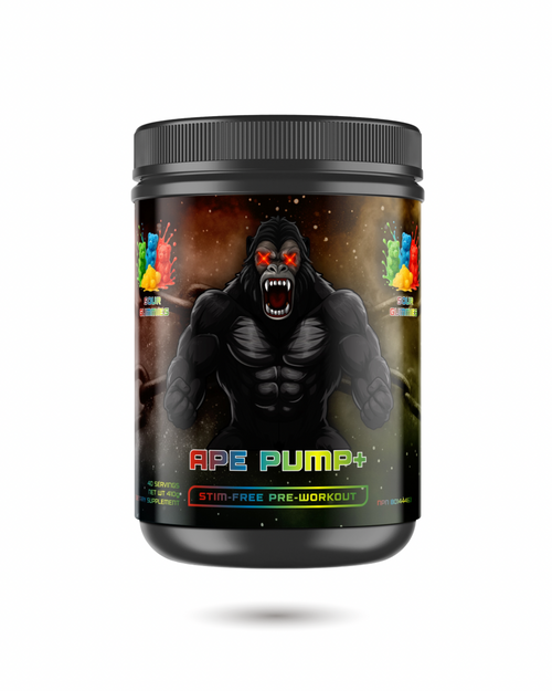 Ape Pump Enhancer - Non-Stim Workout Boost in Sour Gummy flavor, designed to enhance muscle pumps, focus, and hydration without caffeine.