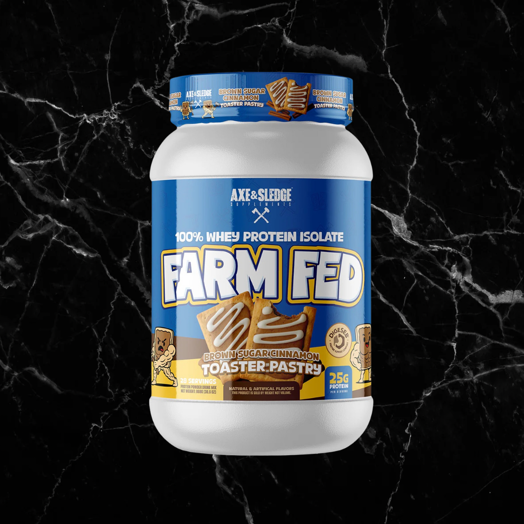 Farm Fed Protein - Pure Isolate Powerhouse in Brown Sugar Cinnamon Toaster Pastry flavor with 25g protein per serving, low carb and non-GMO.
