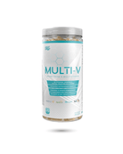 Boost Health with MULTI-V general health multivitamin bottle featuring 30 servings of veggie capsules for immunity, stress, and gut support.
