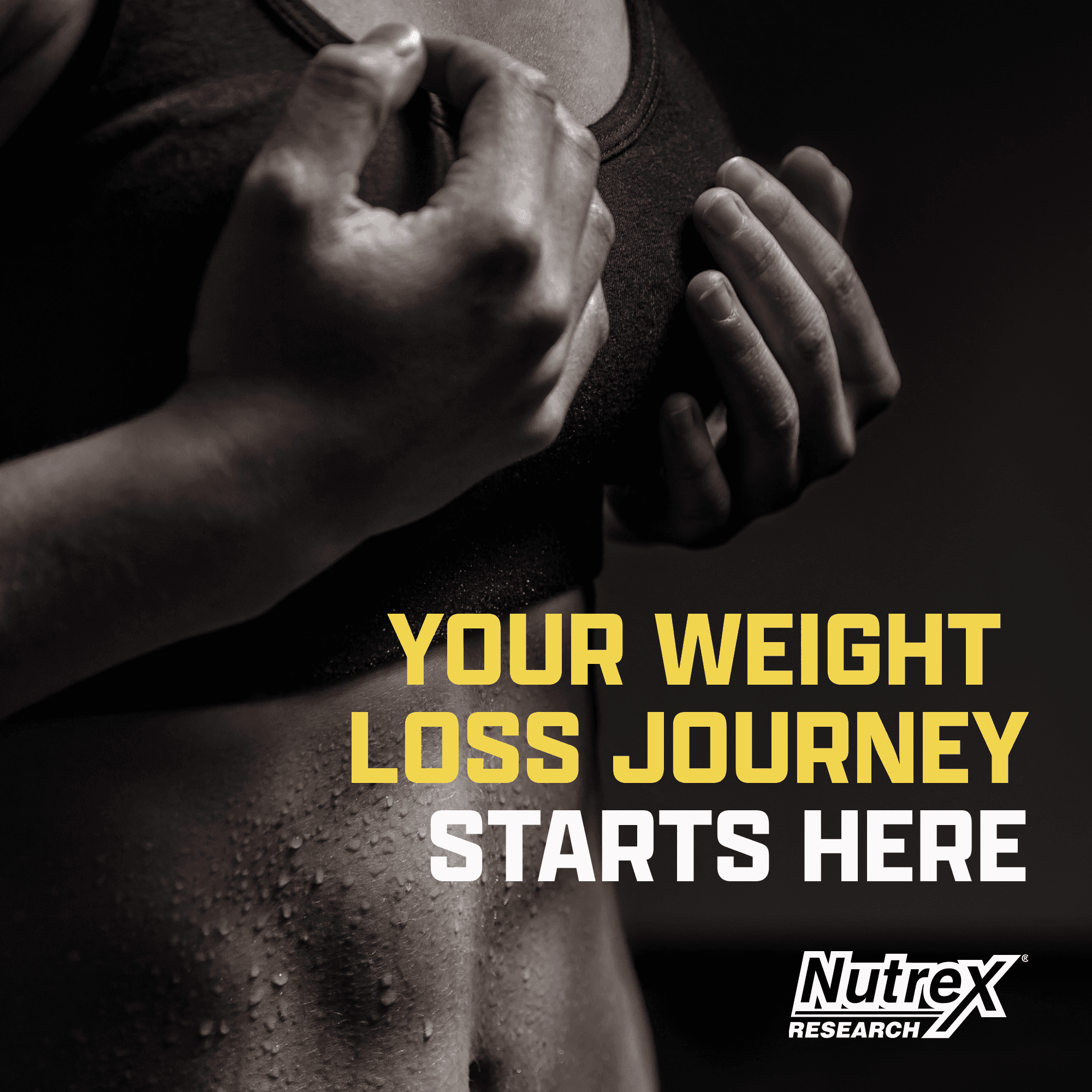 Motivational image for Nutrex Lipo6 HERS Ultra with a fit woman and text stating 'Your Weight Loss Journey Starts Here' by Nutrex Research.
