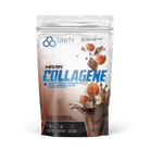 Chocolate Collagen for Radiant Skin with 10g marine collagen and hyaluronic acid. Hazelnut chocolate flavor in resealable pouch for joint support.